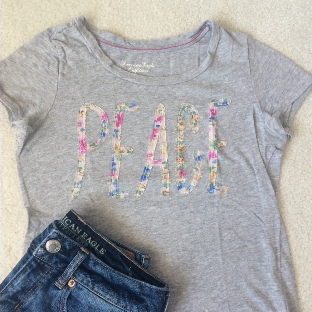 American Eagle Floral Gray Peace Hippie Retro Top